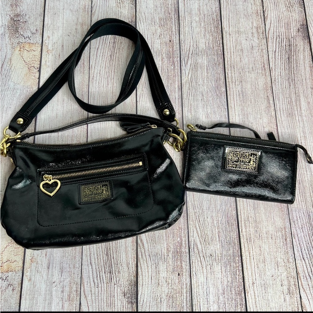 Coach Black Shoulder Bag and Wristlet Set